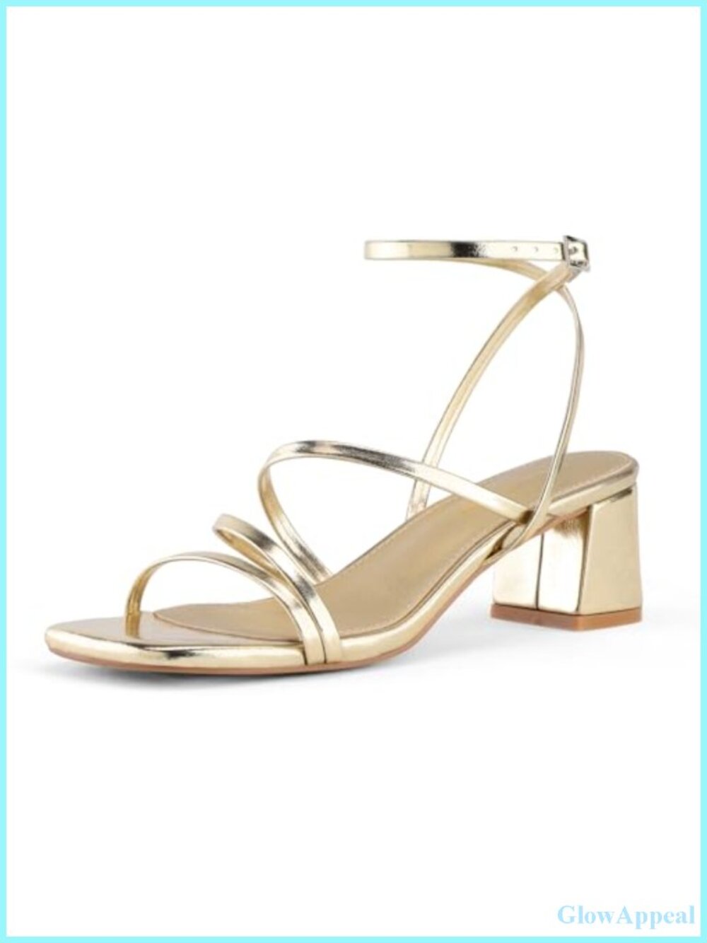 Strappy Block Heel Sandals Ankle Strap Square Toe PU Dressy Low Heel
